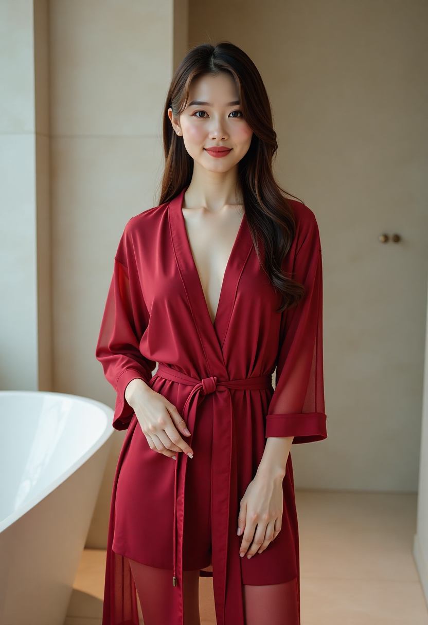 两位古装女子在庭院里并肩交谈